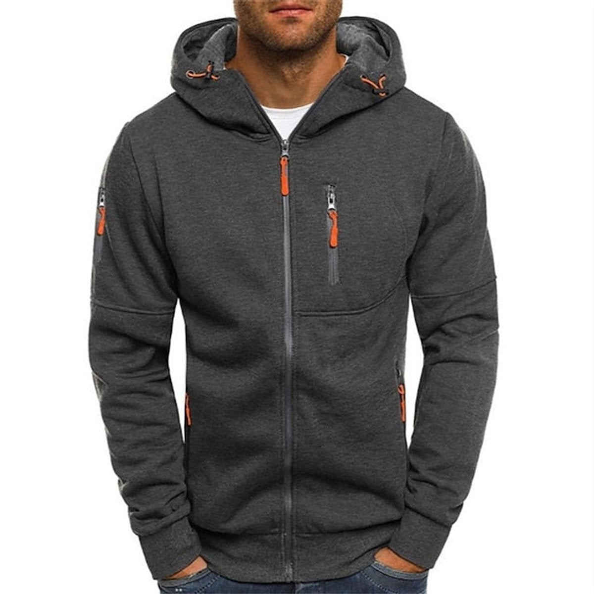 Classic Zip-Up Hoodie for Men Hooded Long-Sleeve