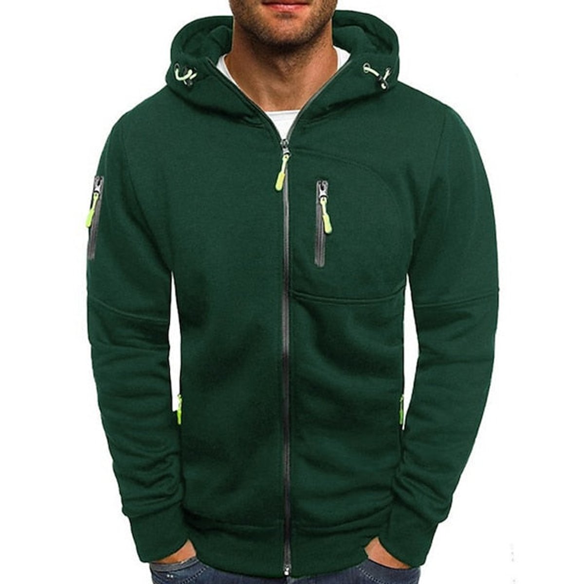Classic Zip-Up Hoodie for Men Hooded Long-Sleeve