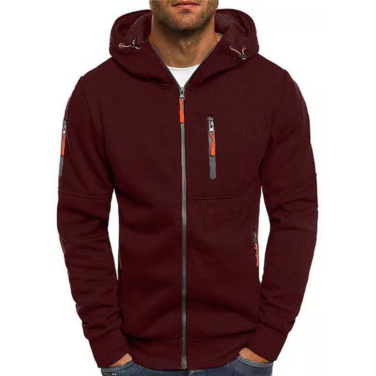 Classic Zip-Up Hoodie for Men Hooded Long-Sleeve
