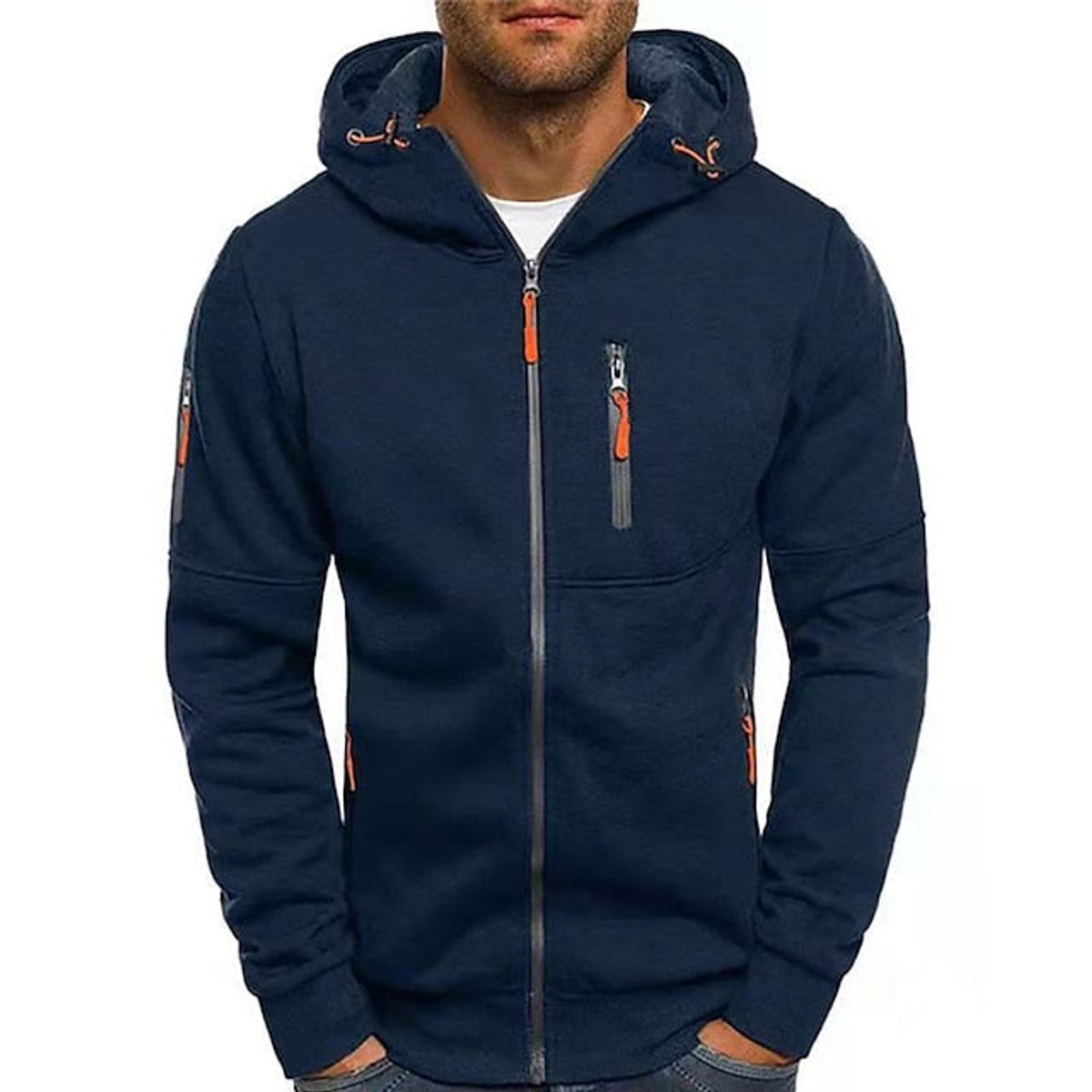 Classic Zip-Up Hoodie for Men Hooded Long-Sleeve