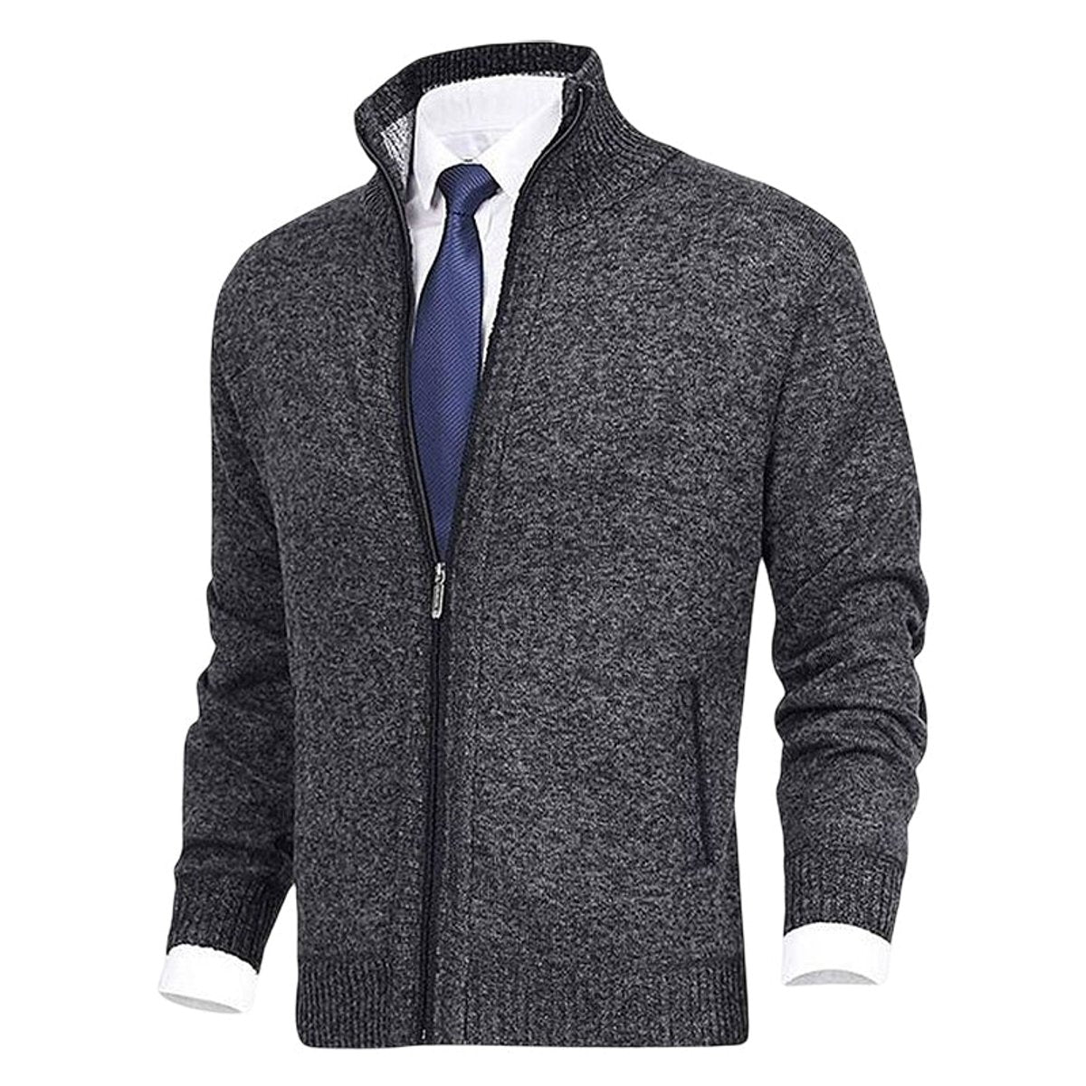 Classic Cardigan for Men Zip-Up Stand-Collar