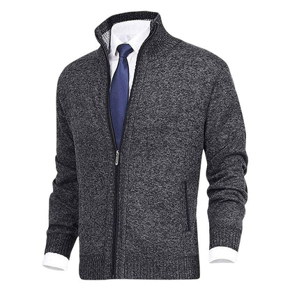 Classic Cardigan for Men Zip-Up Stand-Collar
