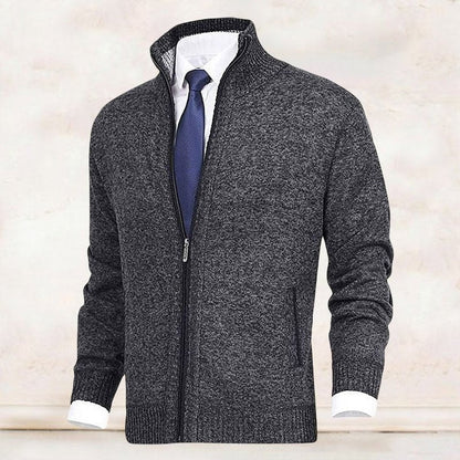 Classic Cardigan for Men Zip-Up Stand-Collar