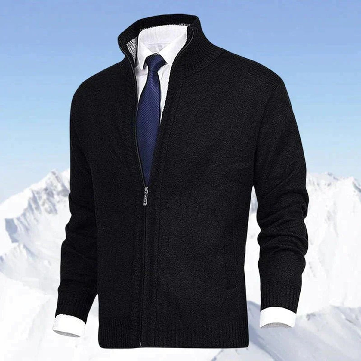Classic Cardigan for Men Zip-Up Stand-Collar