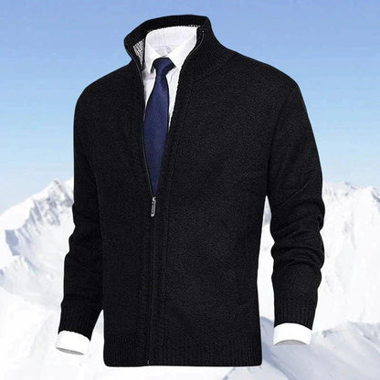 Classic Cardigan for Men Zip-Up Stand-Collar