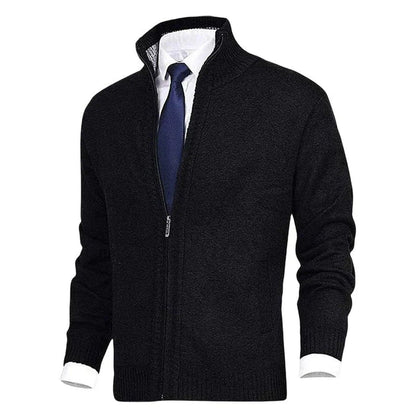 Classic Cardigan for Men Zip-Up Stand-Collar