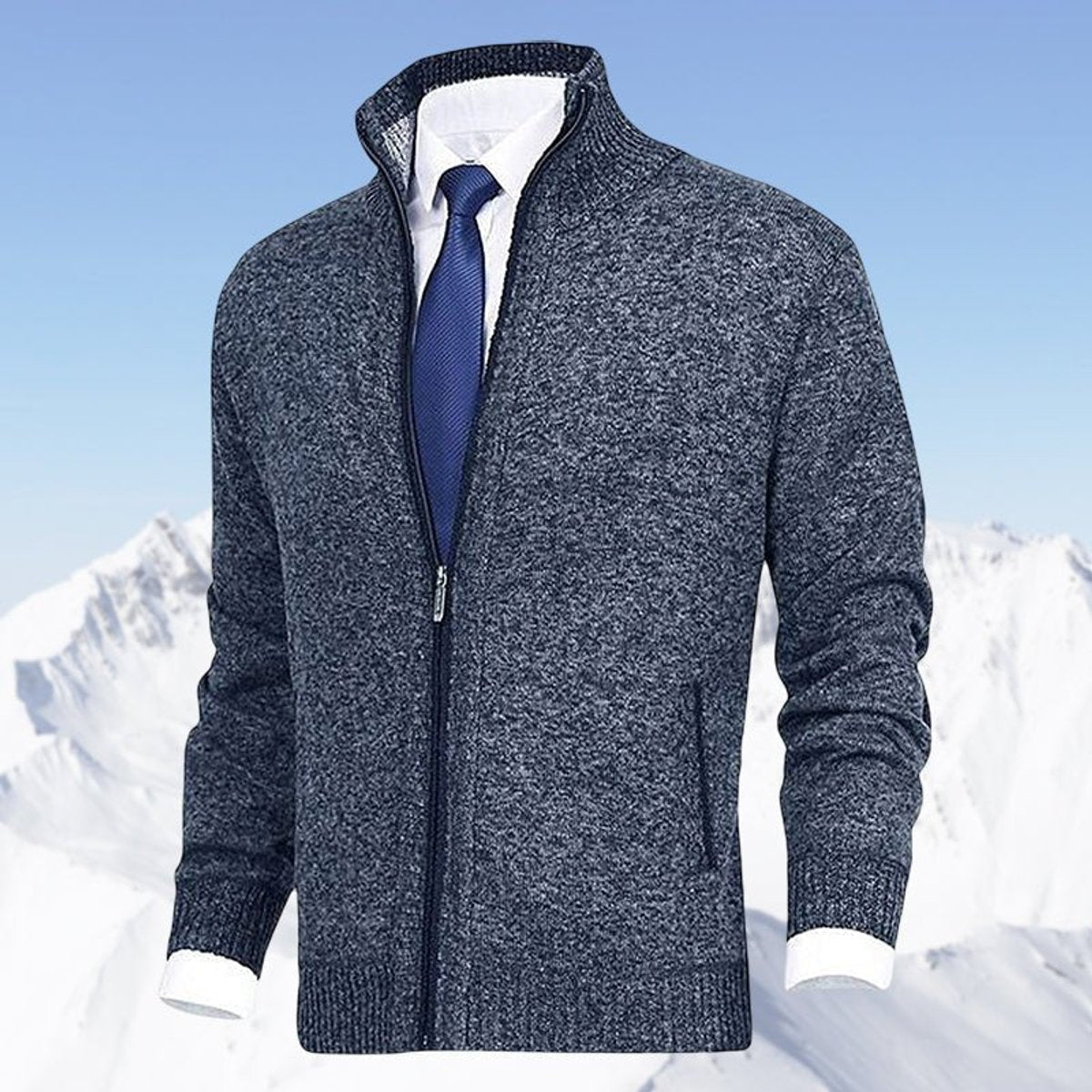Classic Cardigan for Men Zip-Up Stand-Collar
