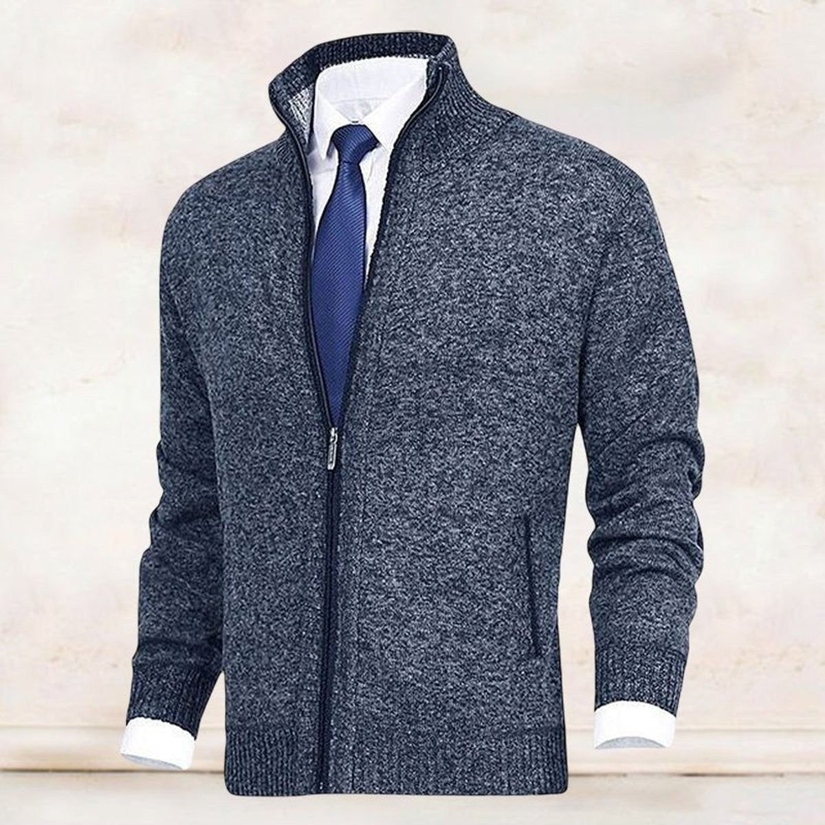 Classic Cardigan for Men Zip-Up Stand-Collar