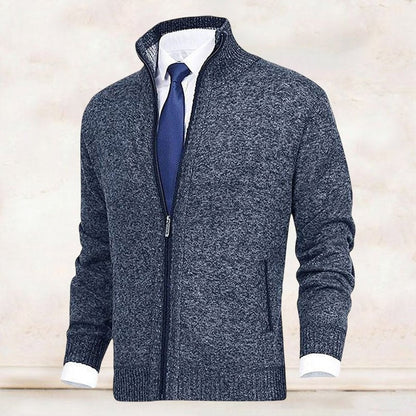 Classic Cardigan for Men Zip-Up Stand-Collar