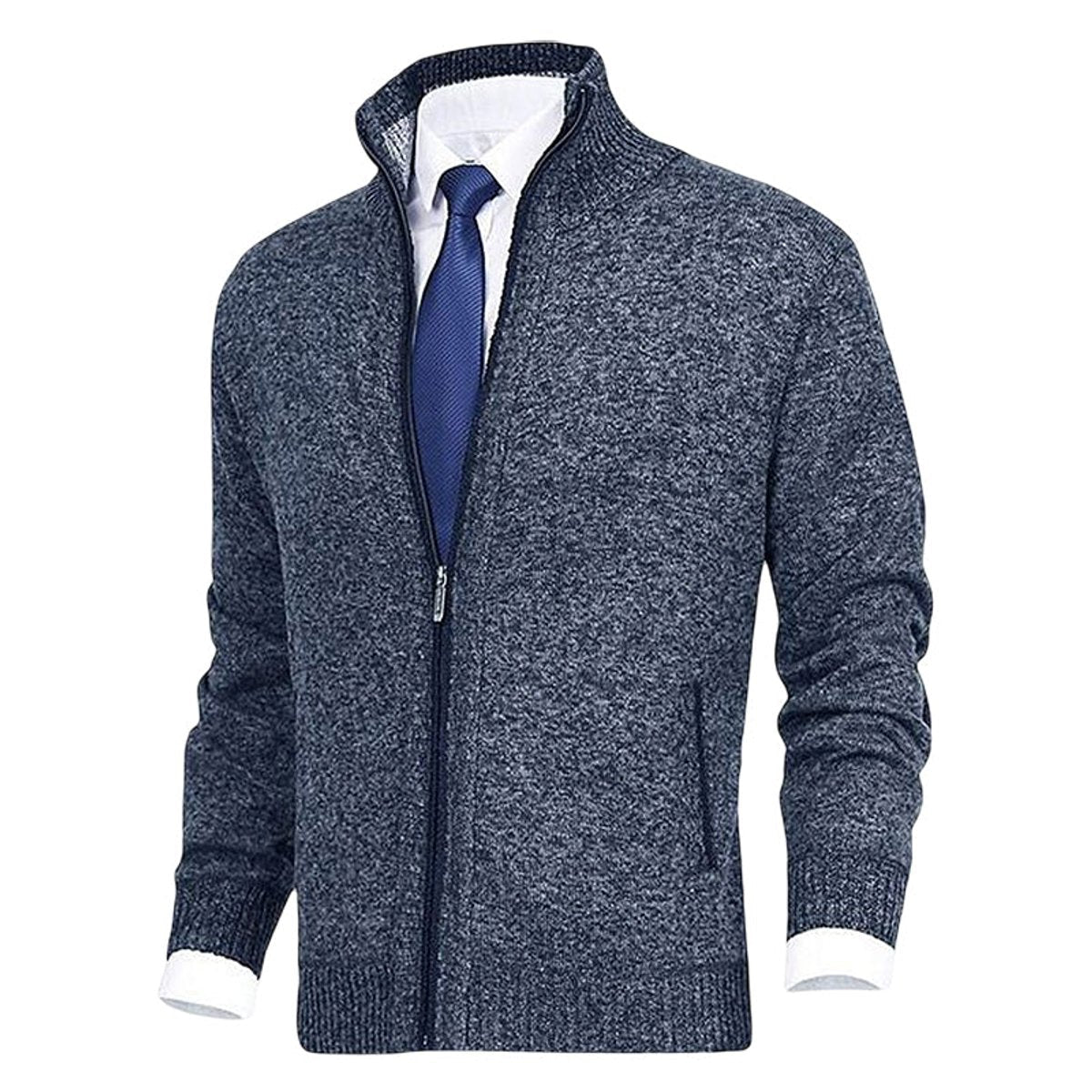 Classic Cardigan for Men Zip-Up Stand-Collar