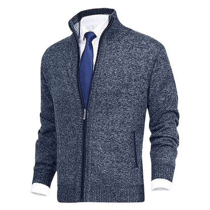 Classic Cardigan for Men Zip-Up Stand-Collar