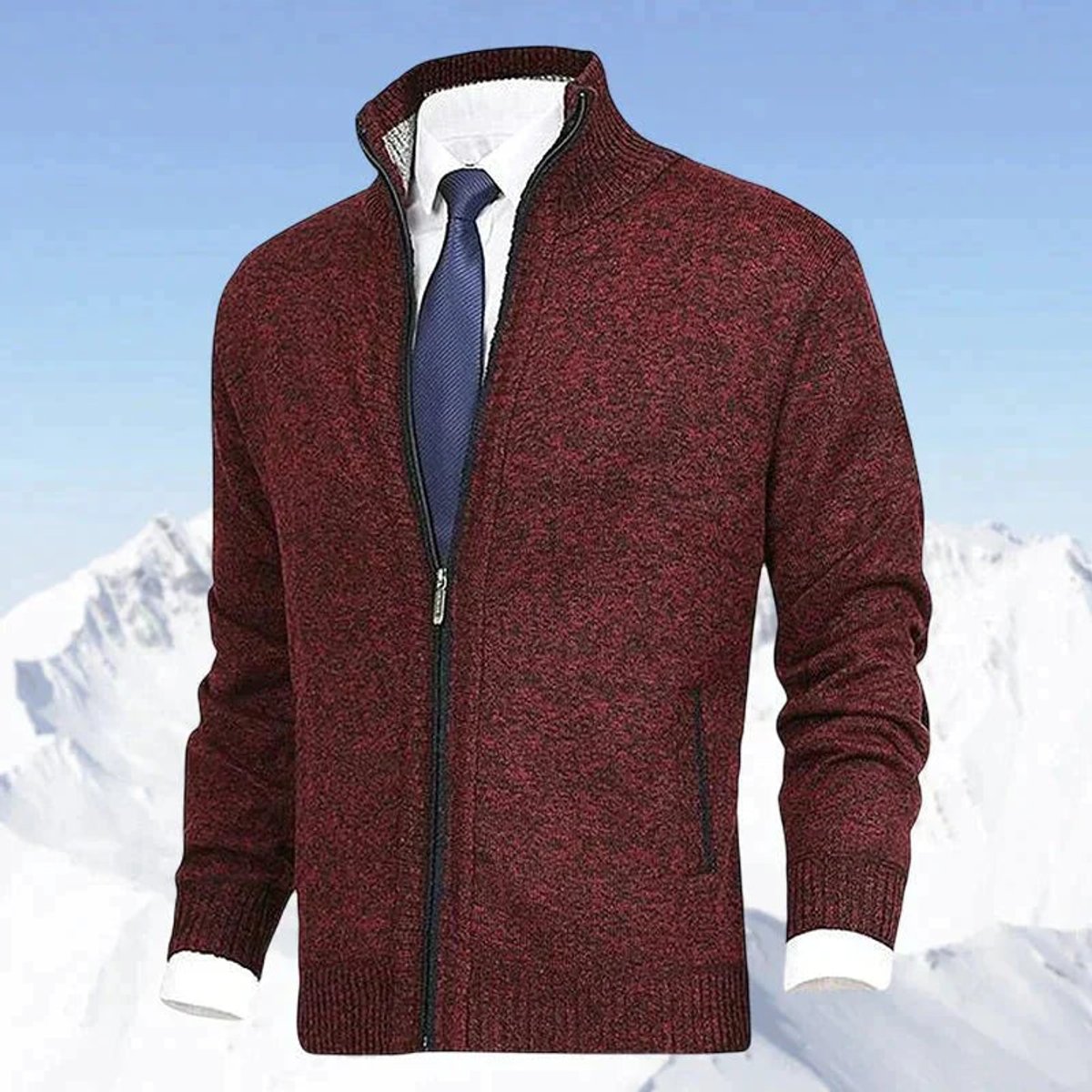 Classic Cardigan for Men Zip-Up Stand-Collar
