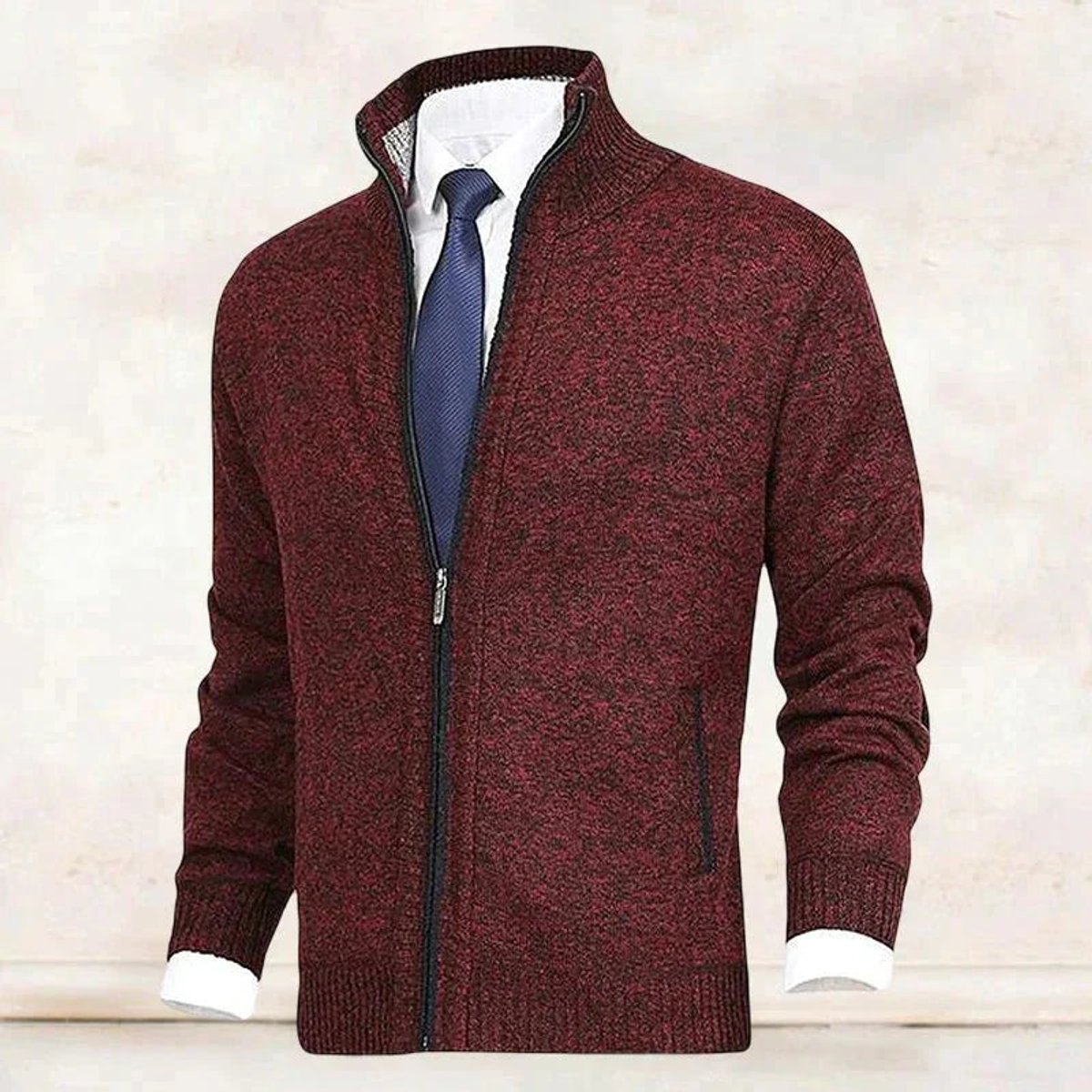 Classic Cardigan for Men Zip-Up Stand-Collar