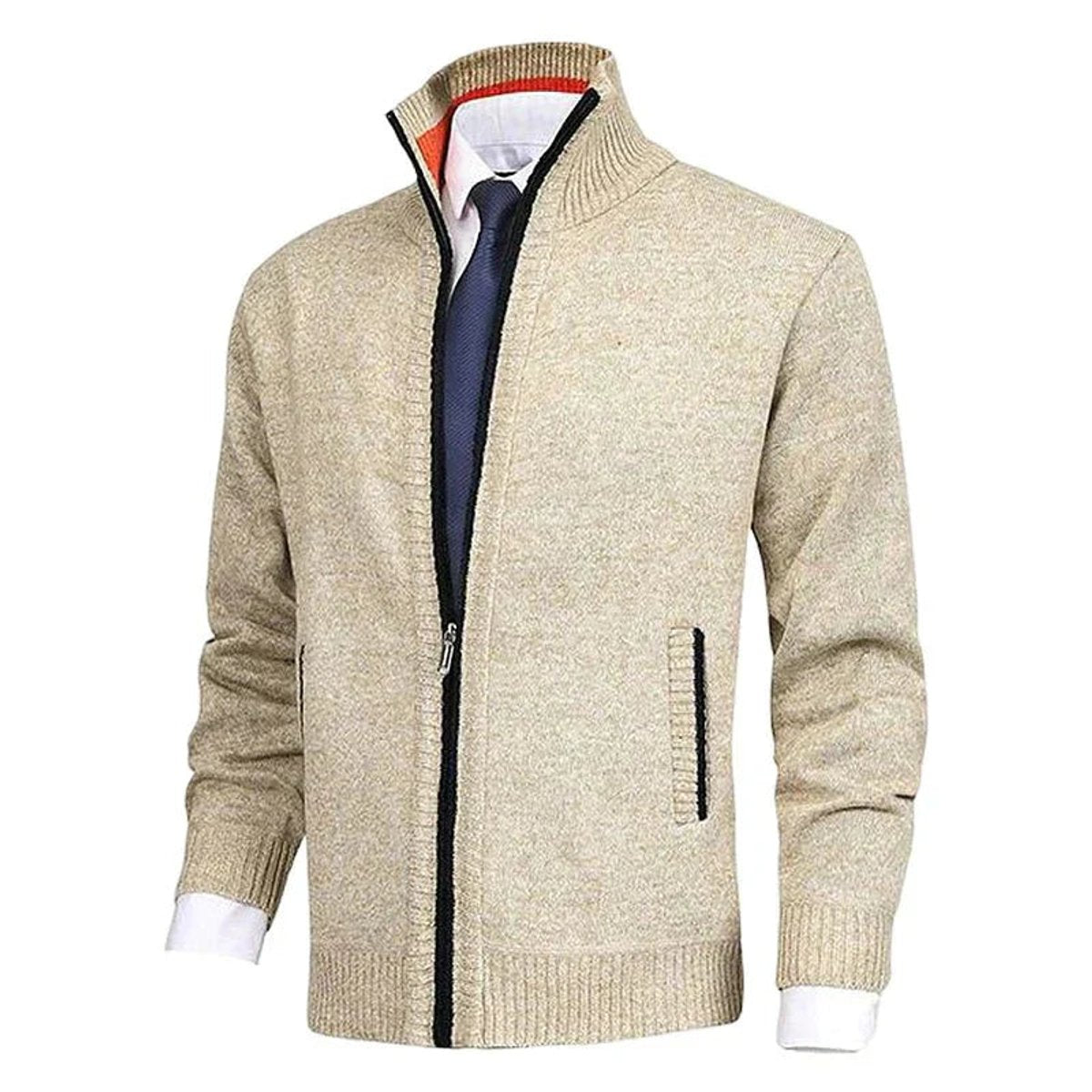 Classic Cardigan for Men Zip-Up Stand-Collar