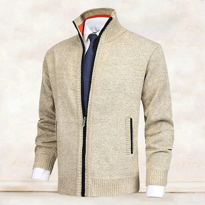 Classic Cardigan for Men Zip-Up Stand-Collar