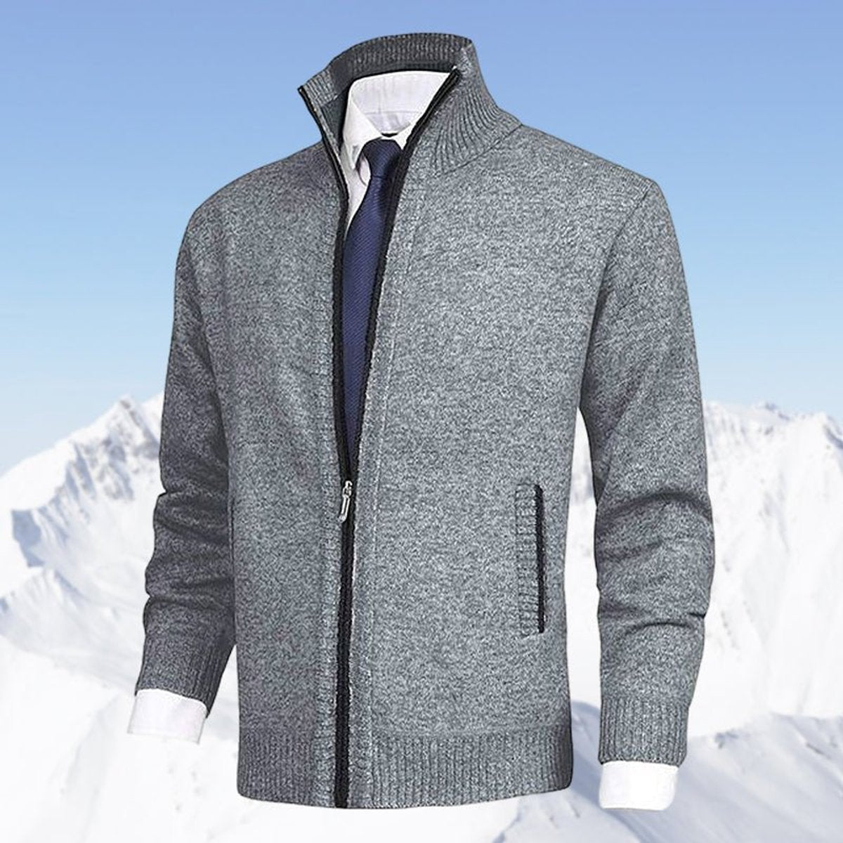 Classic Cardigan for Men Zip-Up Stand-Collar