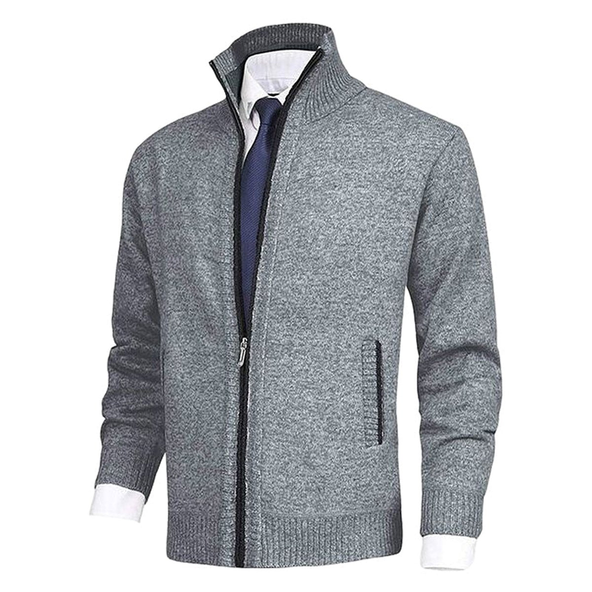 Classic Cardigan for Men Zip-Up Stand-Collar