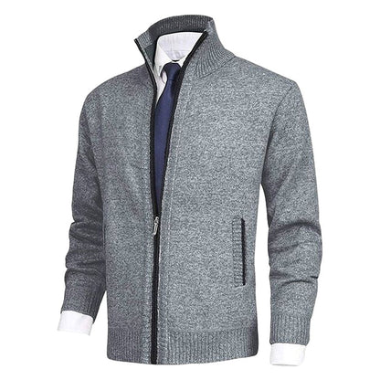 Classic Cardigan for Men Zip-Up Stand-Collar