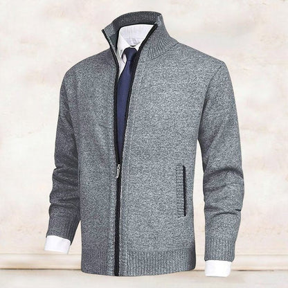 Classic Cardigan for Men Zip-Up Stand-Collar