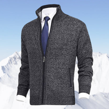 Classic Cardigan for Men Zip-Up Stand-Collar