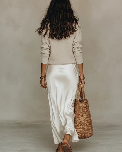 Elegant Sweater Skirt Set for Women V-Neck Bodycon Two-Piece