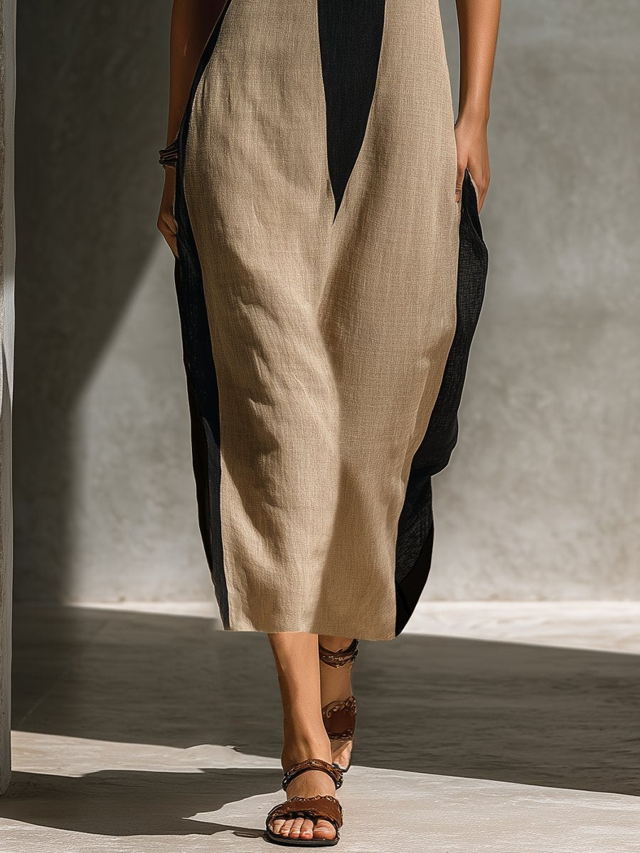 Elegant Maxi Dress for Women Halter Keyhole Color-Block