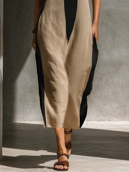 Elegant Maxi Dress for Women Halter Keyhole Color-Block