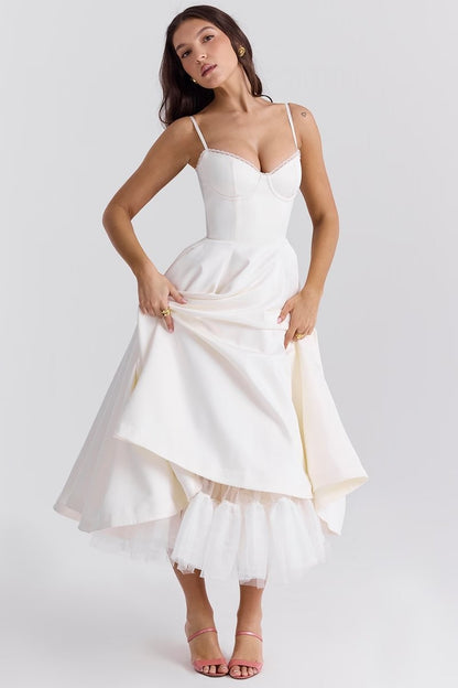midikleid-damen-bustier-satin-ausgestellt