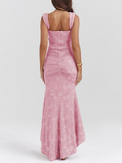 Elegant Mermaid Dress for Women Jacquard Lace Square-Neck