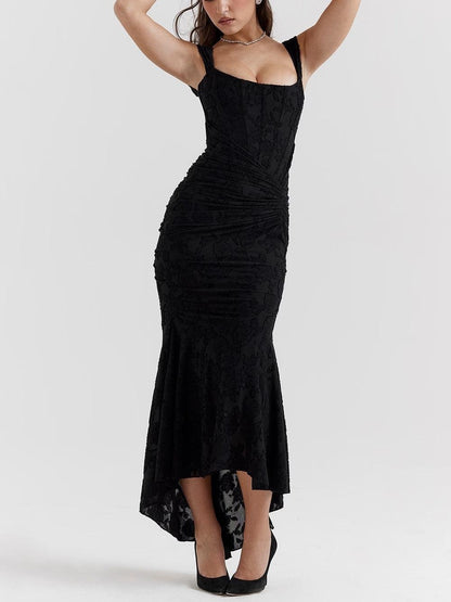 Elegant Mermaid Dress for Women Jacquard Lace Square-Neck