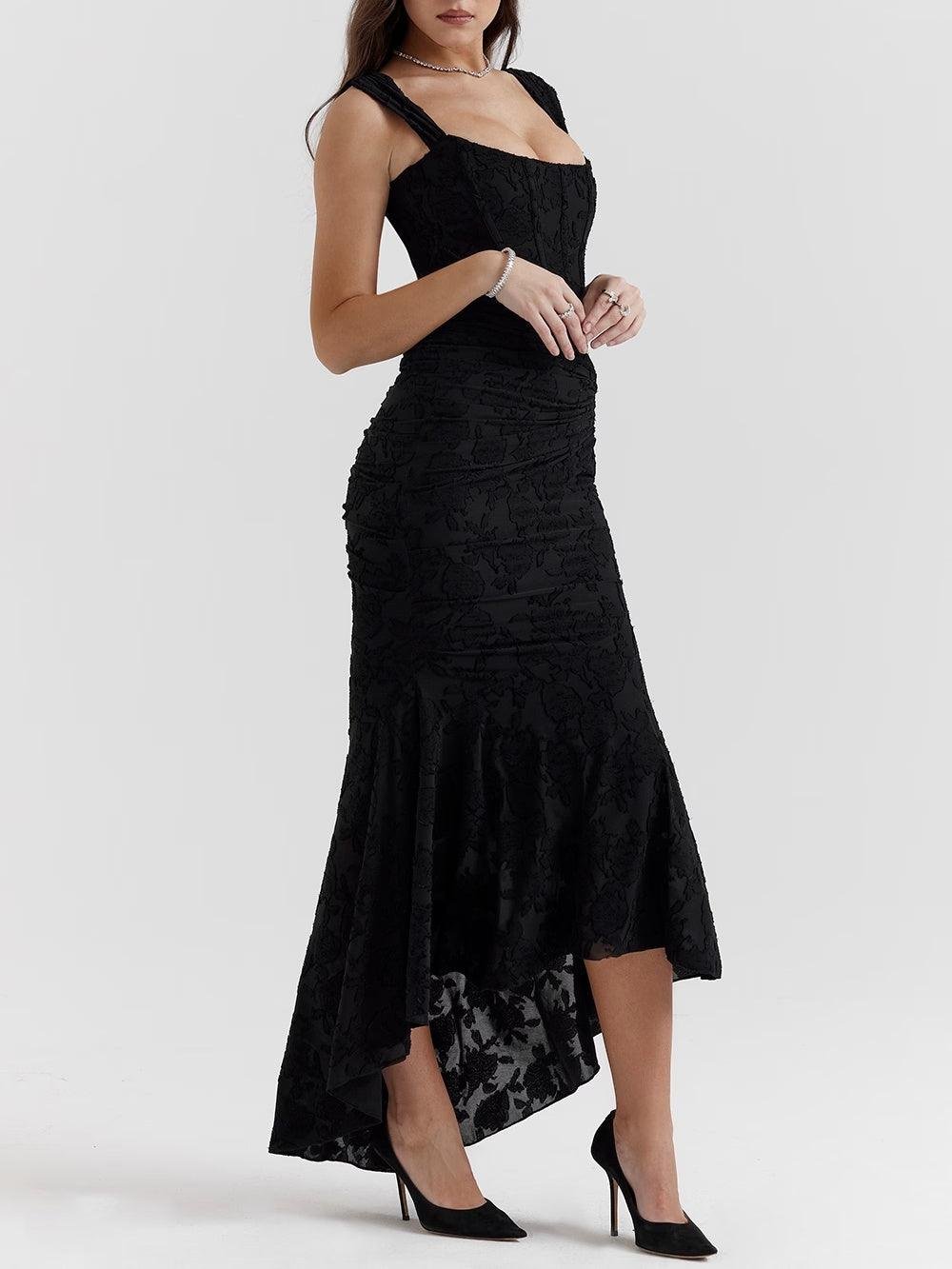 Elegant Mermaid Dress for Women Jacquard Lace Square-Neck