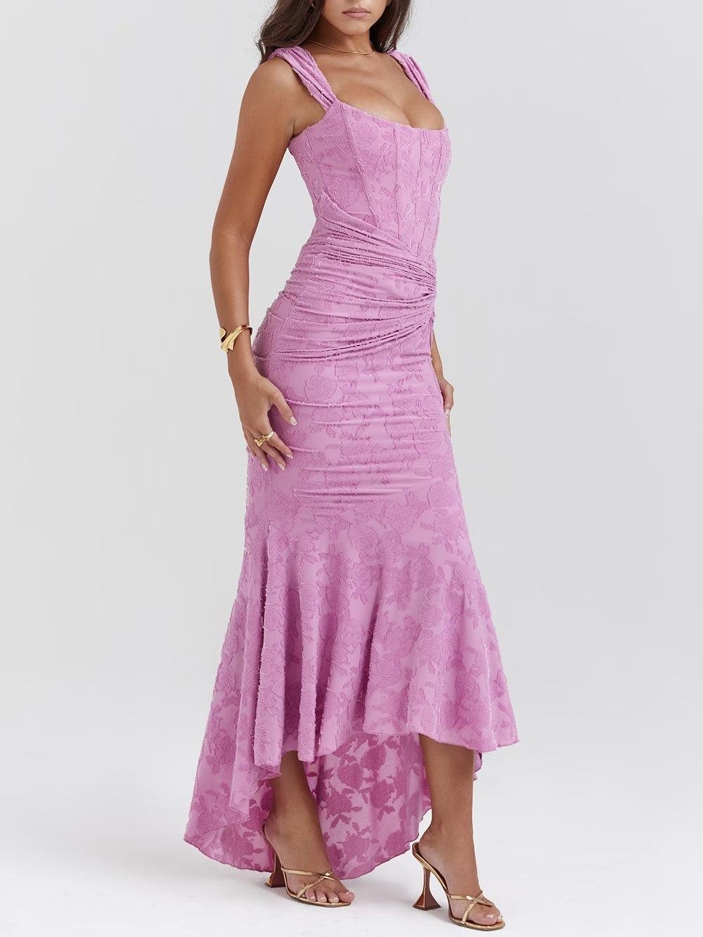 Elegant Mermaid Dress for Women Jacquard Lace Square-Neck