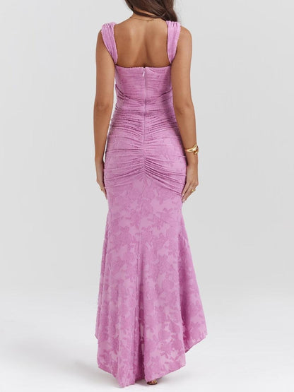 Elegant Mermaid Dress for Women Jacquard Lace Square-Neck
