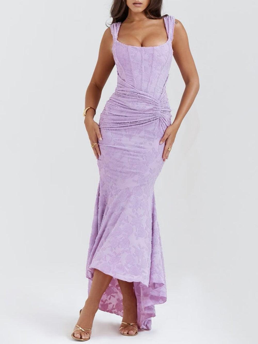Elegant Mermaid Dress for Women Jacquard Lace Square-Neck