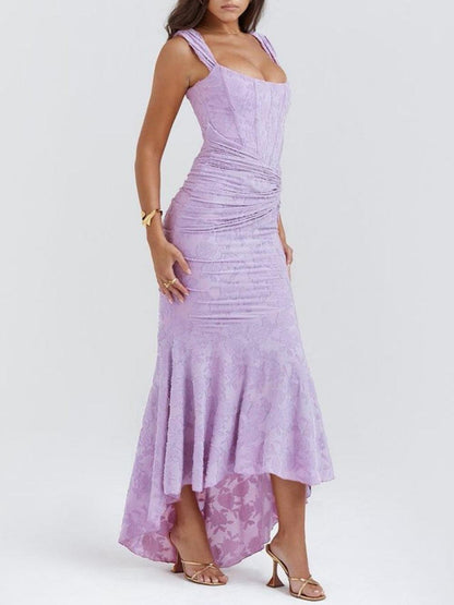Elegant Mermaid Dress for Women Jacquard Lace Square-Neck