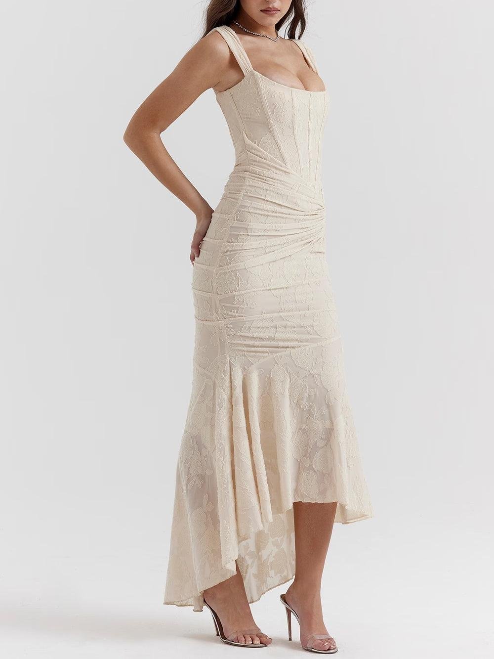 Elegant Mermaid Dress for Women Jacquard Lace Square-Neck