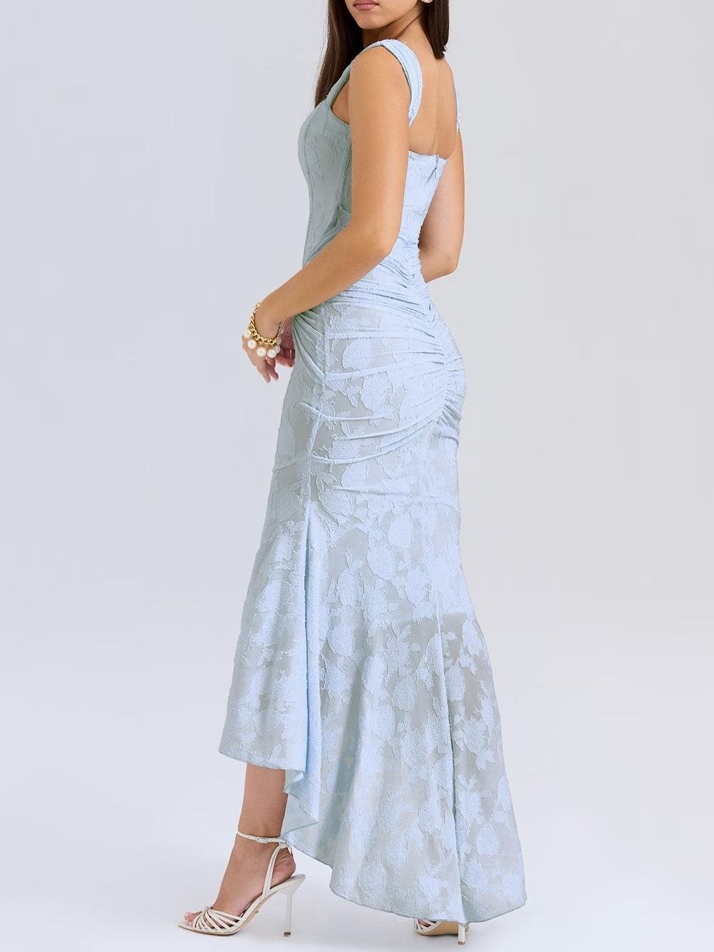 Elegant Mermaid Dress for Women Jacquard Lace Square-Neck