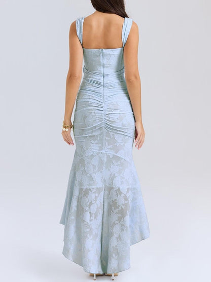 Elegant Mermaid Dress for Women Jacquard Lace Square-Neck