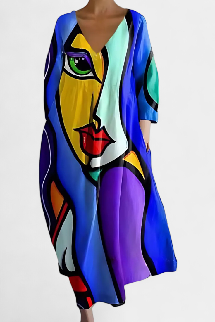 Comfortable V-Neck Dress for Women Abstract-Print Tiered