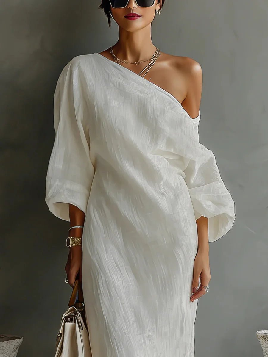 Effortless Linen Maxi Dress for Women One-Shoulder Asymmetrical
