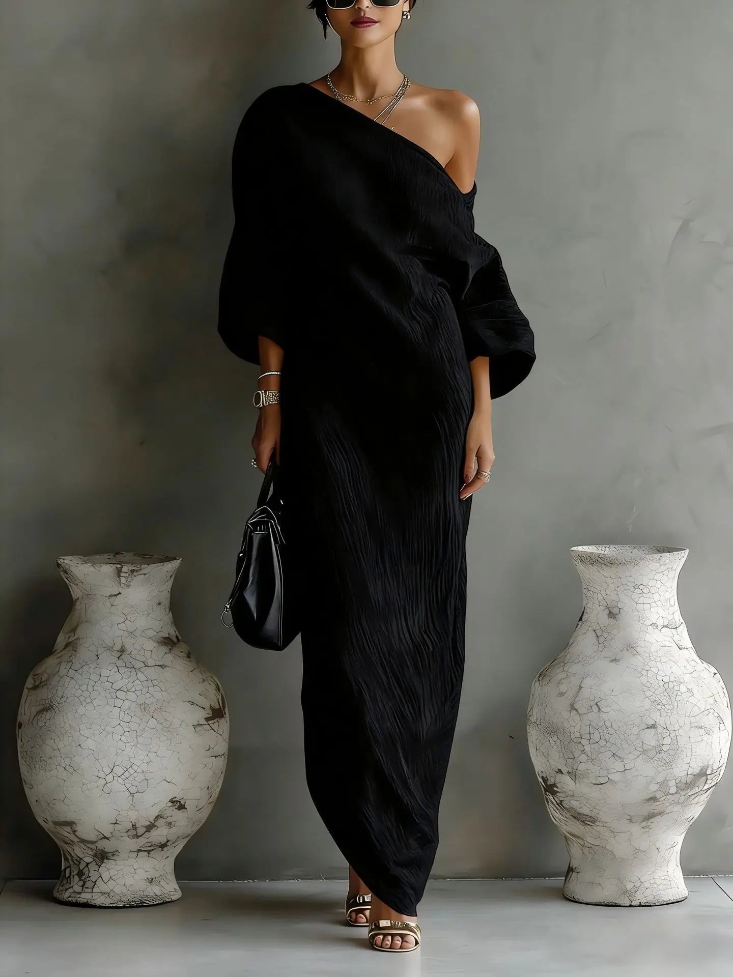 Effortless Linen Maxi Dress for Women One-Shoulder Asymmetrical
