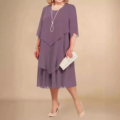 Elegant Chiffon Dress for Women Layered Asymmetrical Knee-Length