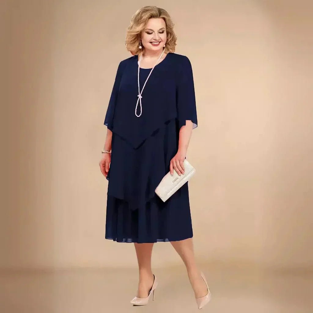 Elegant Chiffon Dress for Women Layered Asymmetrical Knee-Length