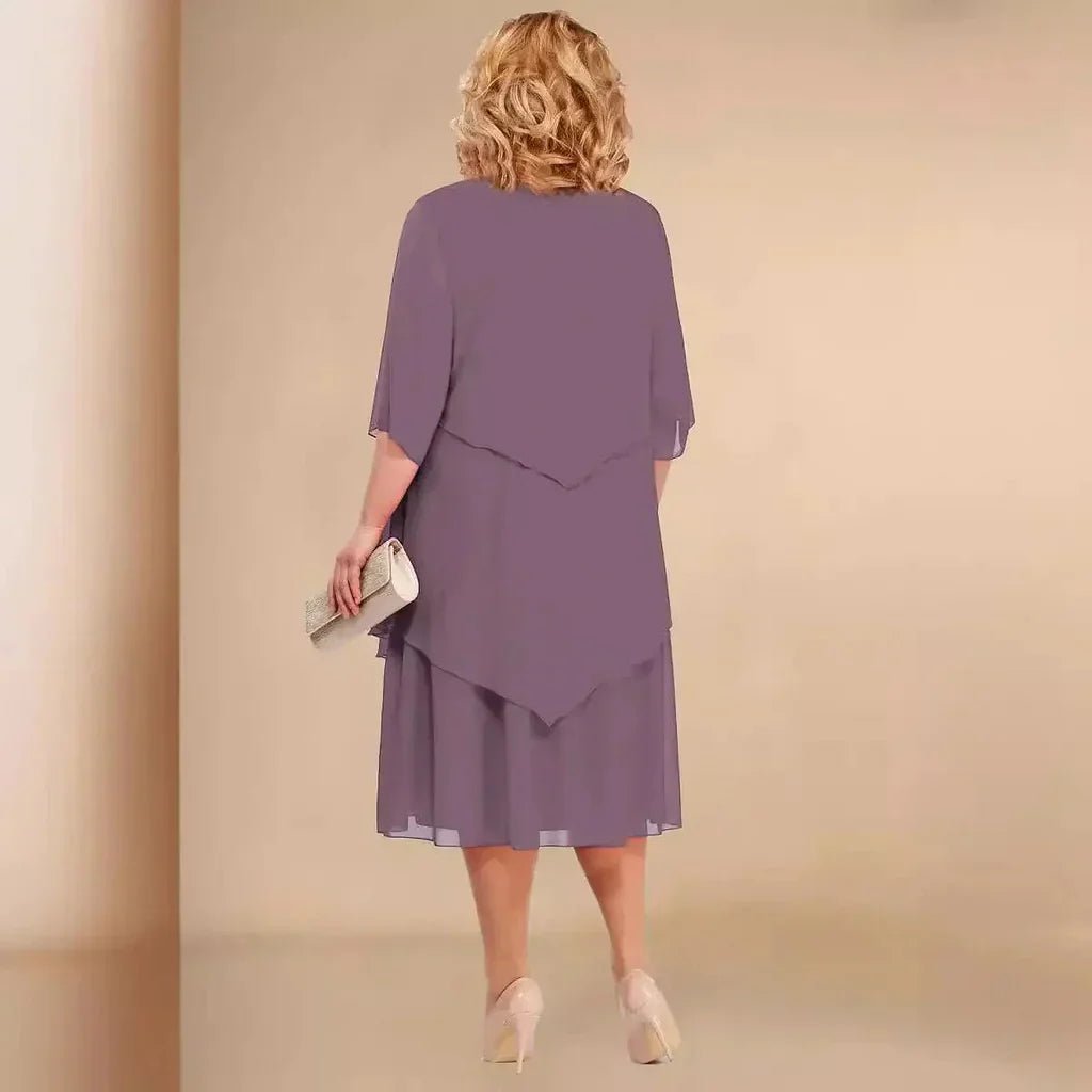 Elegant Chiffon Dress for Women Layered Asymmetrical Knee-Length