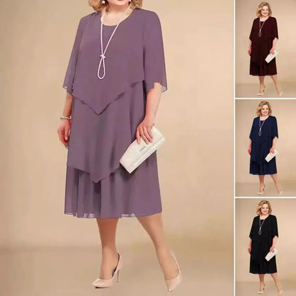 Elegant Chiffon Dress for Women Layered Asymmetrical Knee-Length