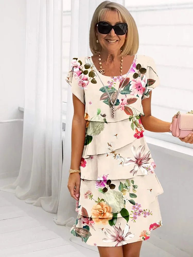 Effortless Floral Ruffled Dress for Women Short-Sleeve Tiered