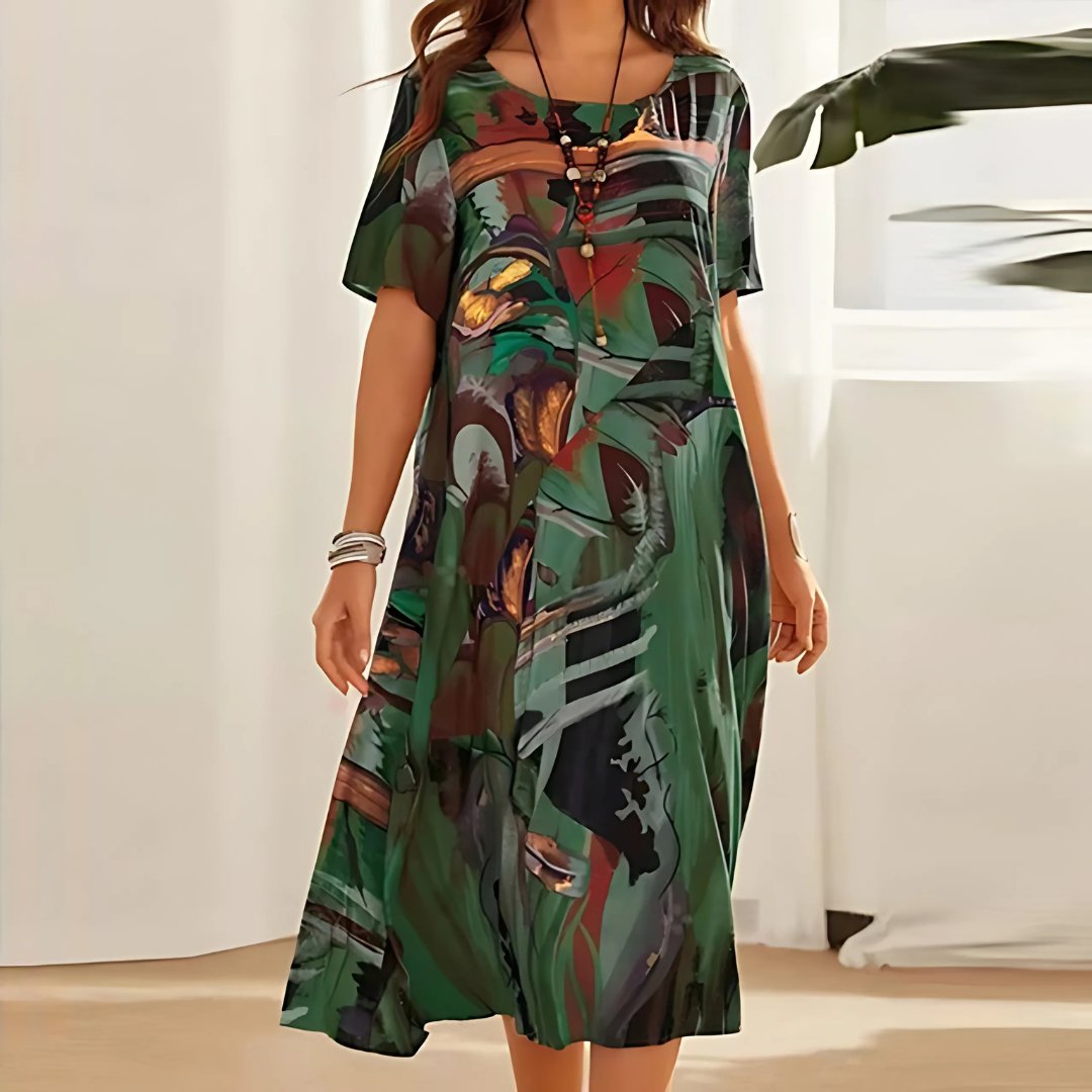 Effortless Maxi Dress for Women Short-Sleeve Abstract-Print