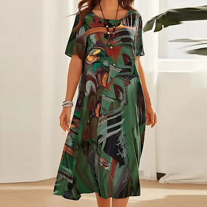 Effortless Maxi Dress for Women Short-Sleeve Abstract-Print