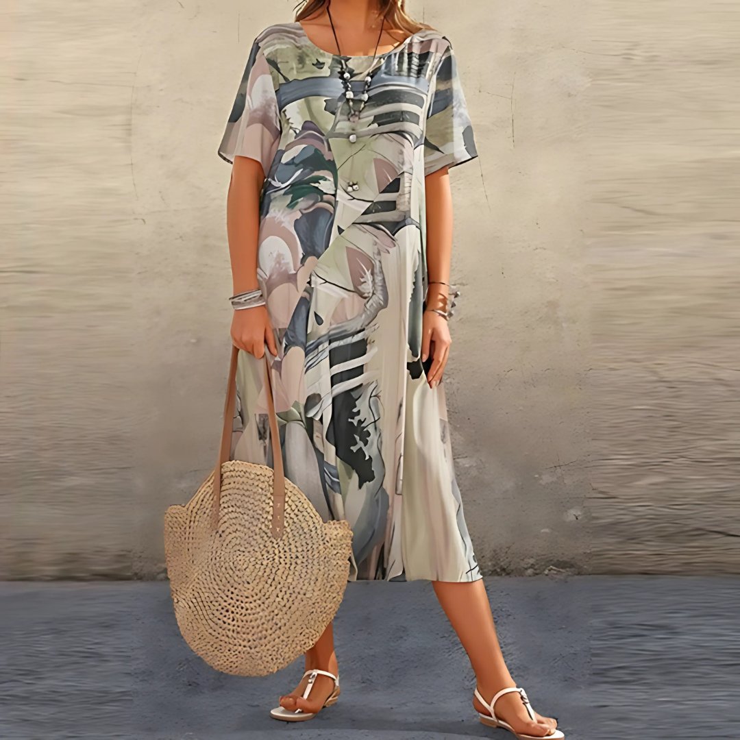 Effortless Maxi Dress for Women Short-Sleeve Abstract-Print