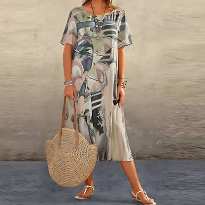 Effortless Maxi Dress for Women Short-Sleeve Abstract-Print